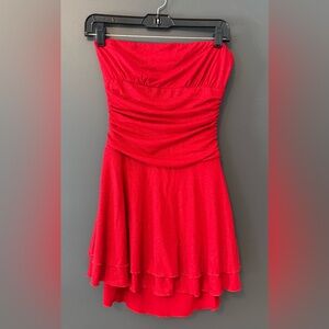 New Lucy In The Sky Red Shimmer Strapless Bodycon Mini Dress Going Out Medium